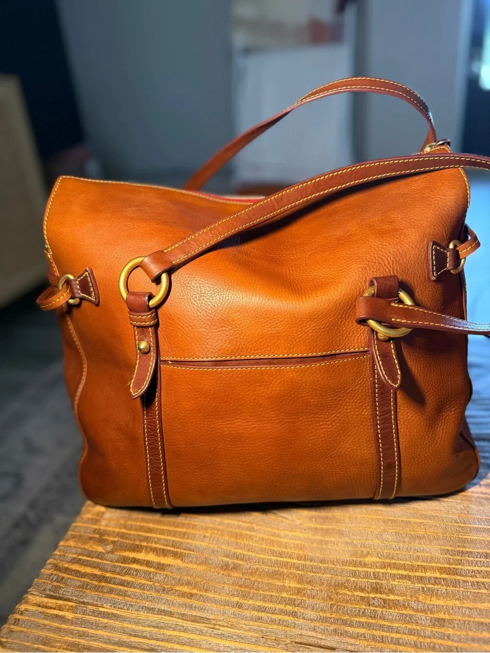 Dooney & Bourke Florentine Leather The Smith Satchel Bag , Tassels, Red Lining - Picture 2 of 15